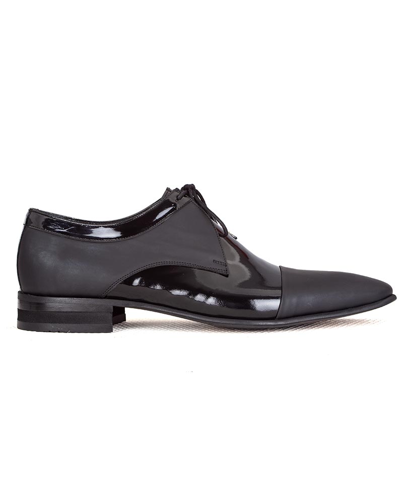 Mens Black Lace-Up Pattern Leather Shoes