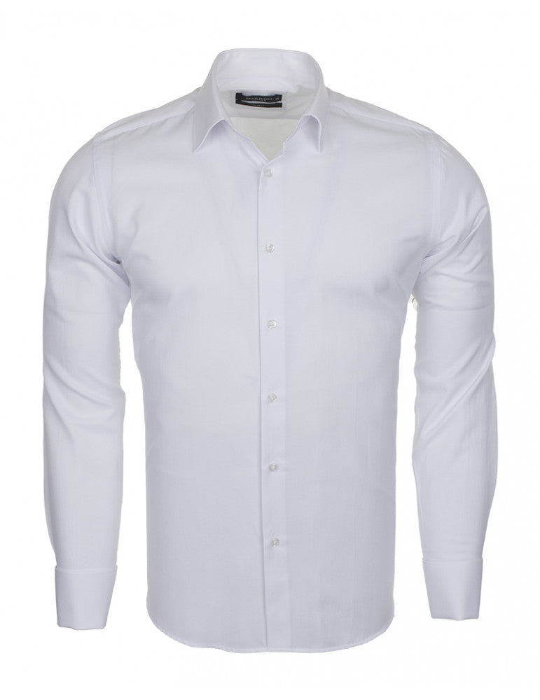 White Casual Twill Double Cuff Long Sleeve Shirt