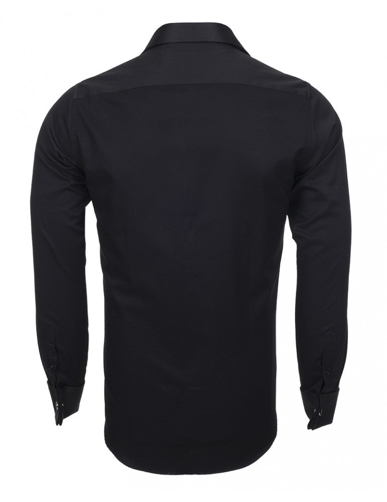 Black Casual Twill Double Cuff Long Sleeve Shirt
