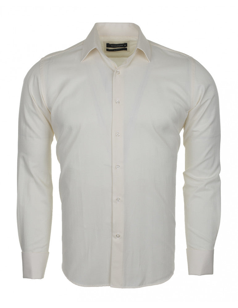 Cream Casual Twill Double Cuff Long Sleeve Shirt