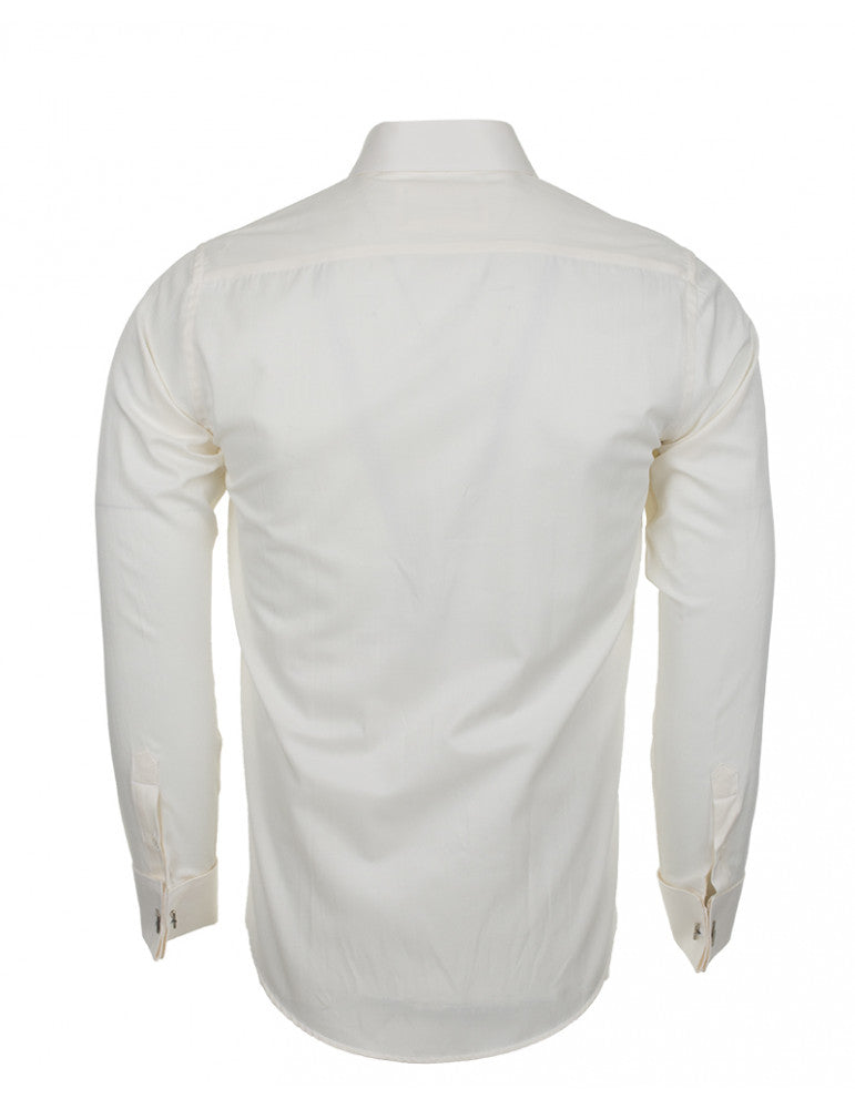 Cream Casual Twill Double Cuff Long Sleeve Shirt