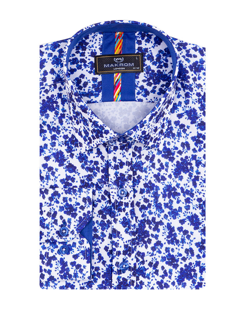 Dark Blue Floral Design Print Men's Shirt
