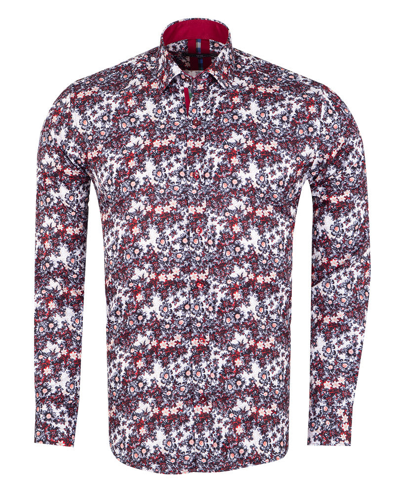 Burgundy Daisy Print Long Sleeve Shirt