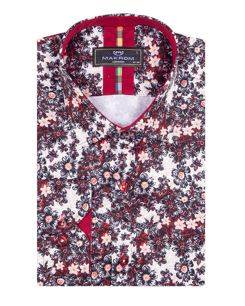 Burgundy Daisy Print Long Sleeve Shirt