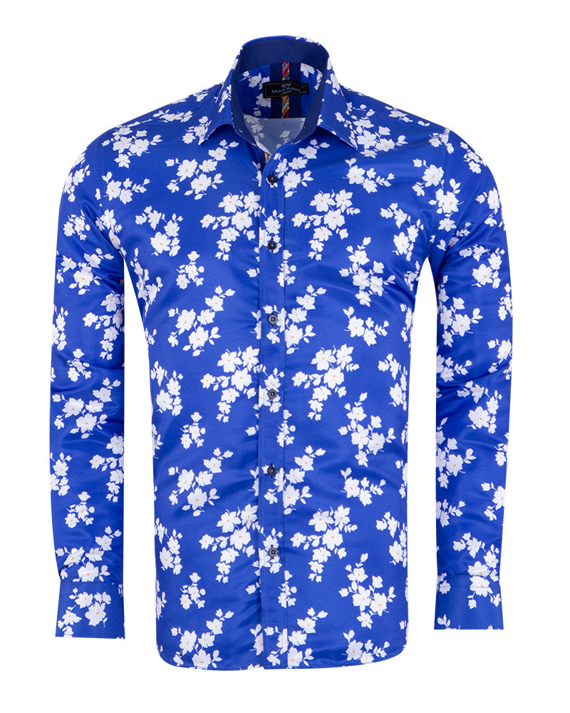 Royal Blue Floral Print Men's Shirt