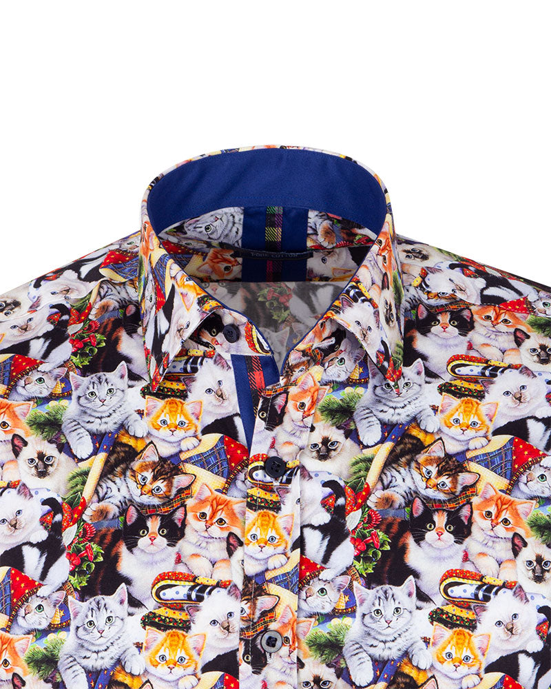 Kitten Print Men's Shirt with Matching Handkerchief