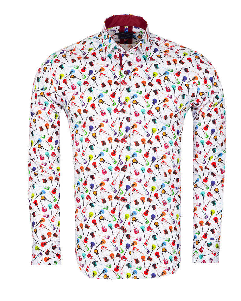 Colourful White Guitar Print with Matching Handkerchief