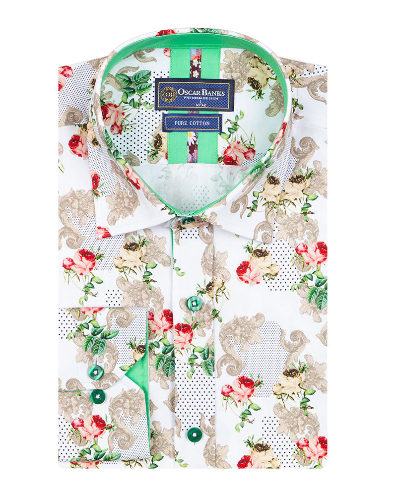 White Rose Floral Print with Matching Handkerchief