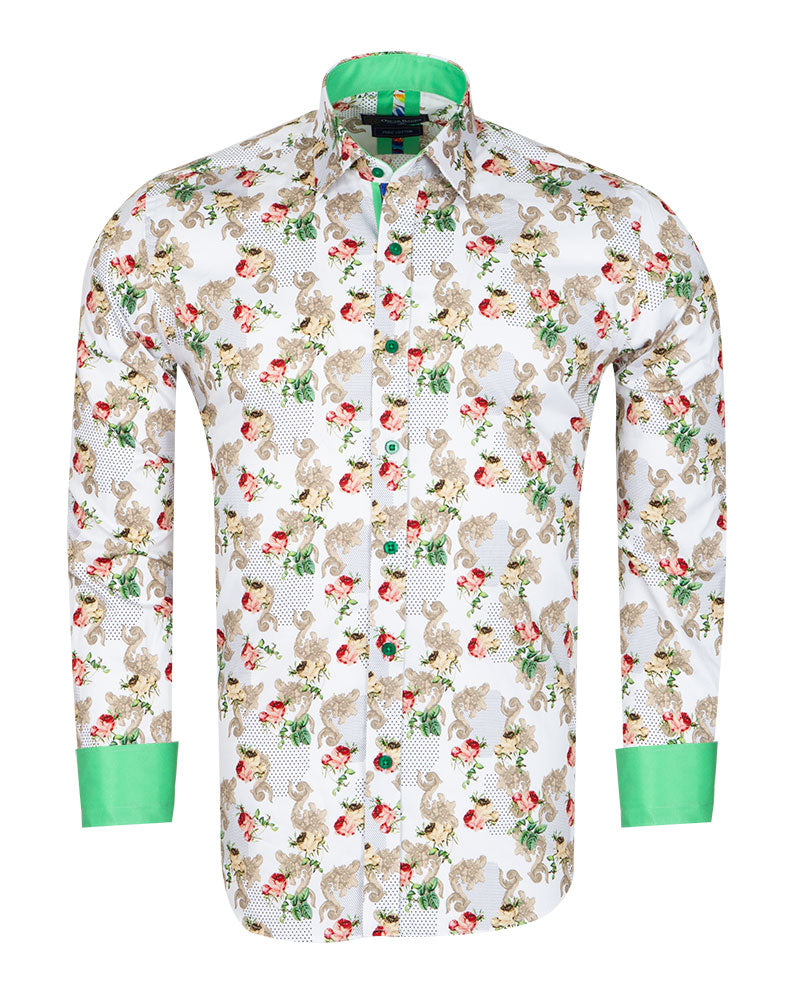 White Rose Floral Print with Matching Handkerchief