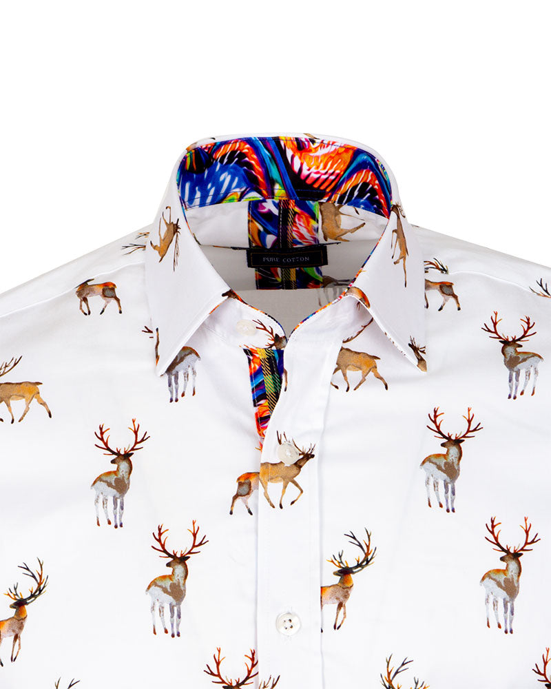 White Christmas Deer Printed Shirt and Shorts Lounge Set