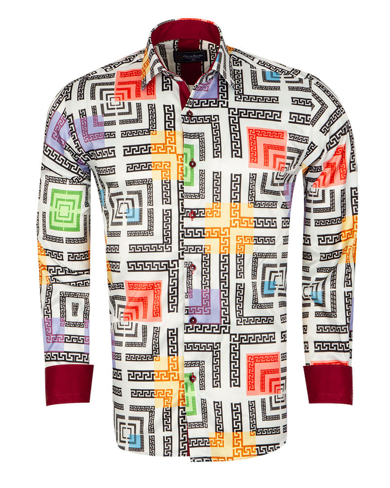 White Maze Print Satin Shirt