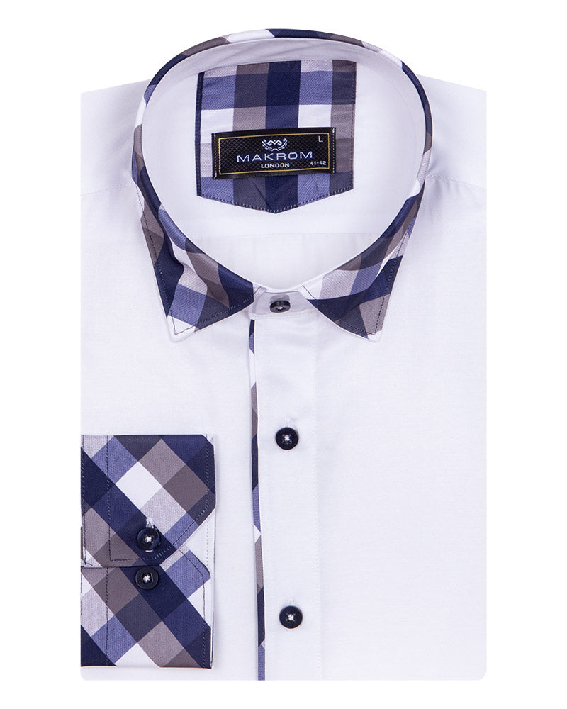 Blue Gingham Print Collar Men's Shirt