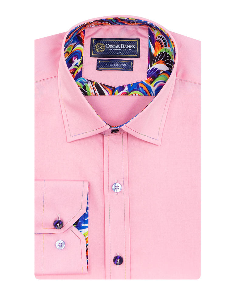 Pink Plain Colourful Stitching & Button Pure Cotton Shirt