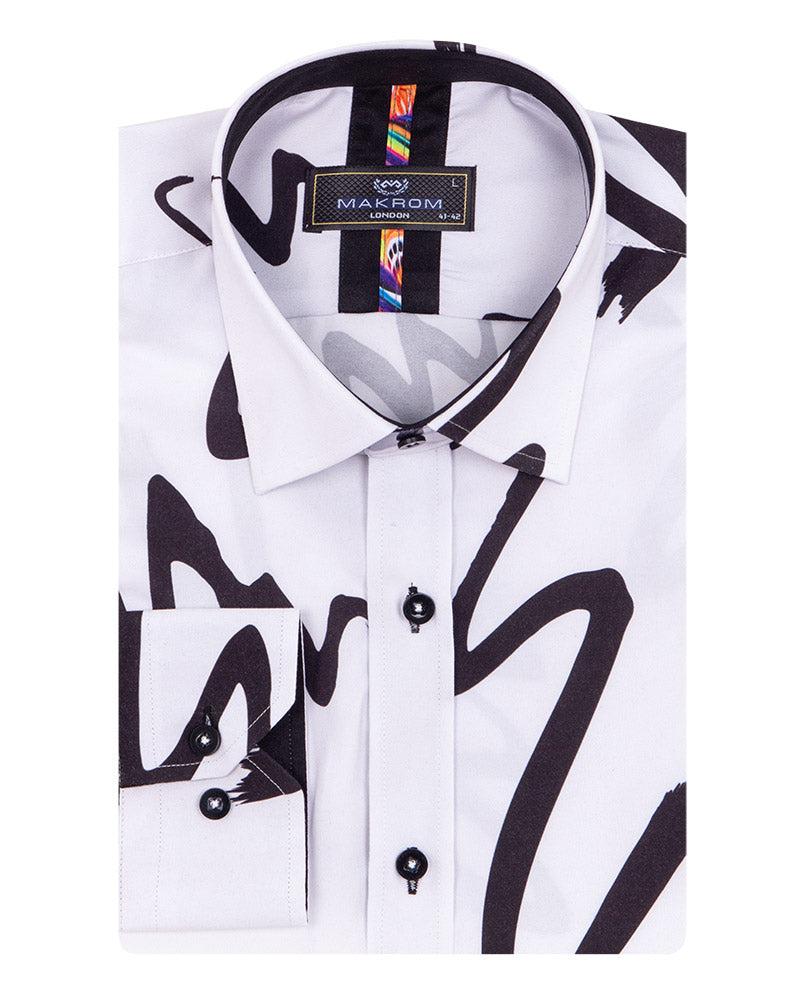 White Squiggly Line Print Shirt