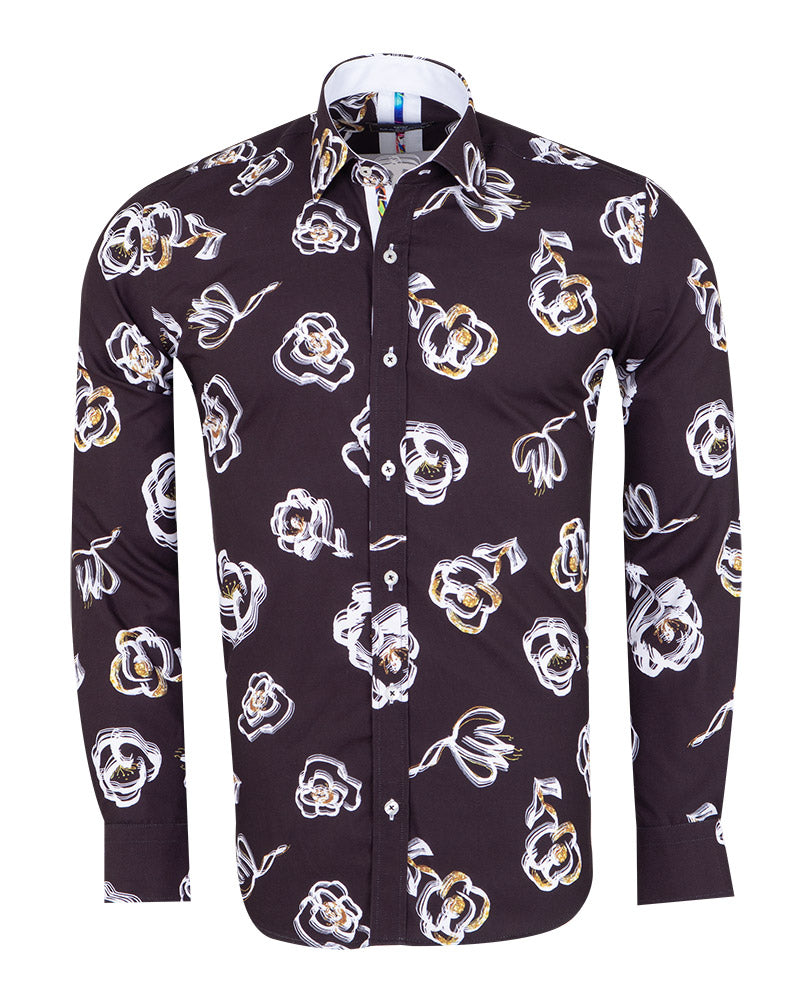 Black Swirl Flower Print Shirt