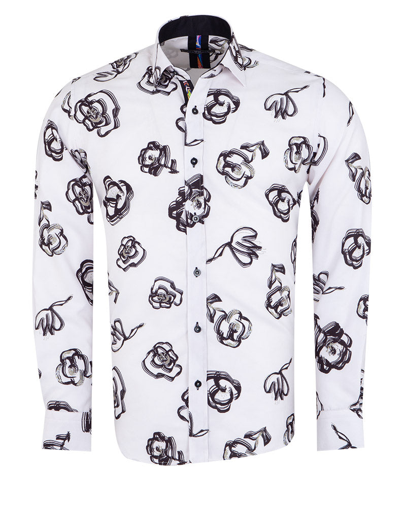 White Swirl Flower Print Shirt