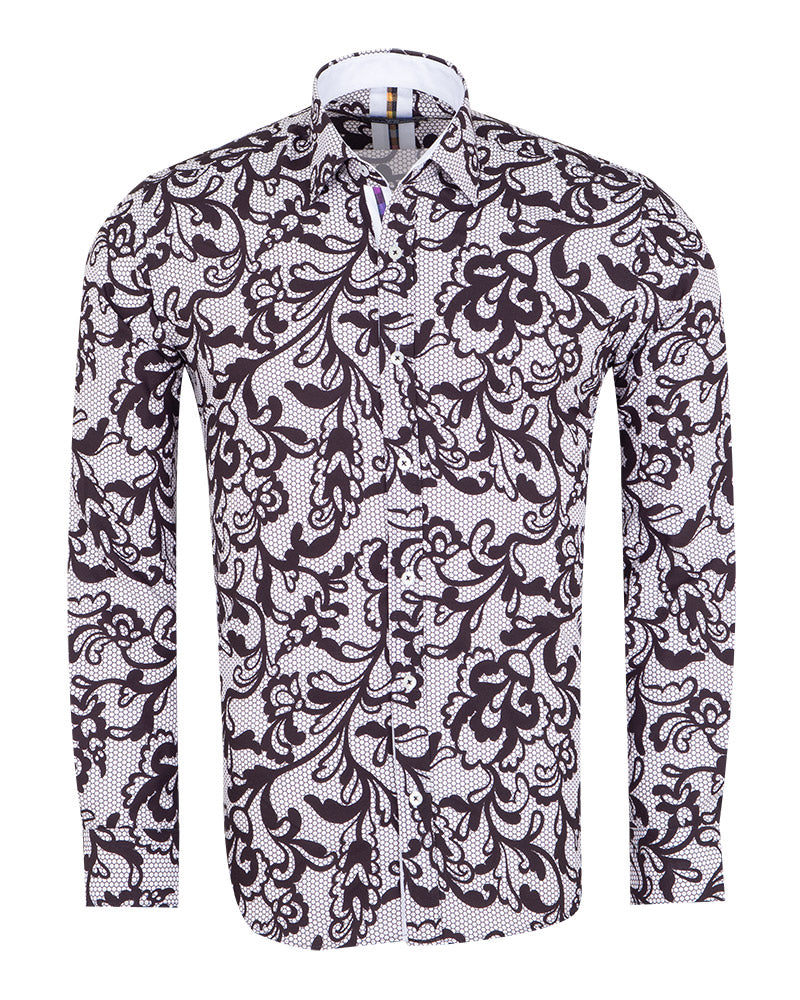 Grey Paisley Embroidery Print Shirt