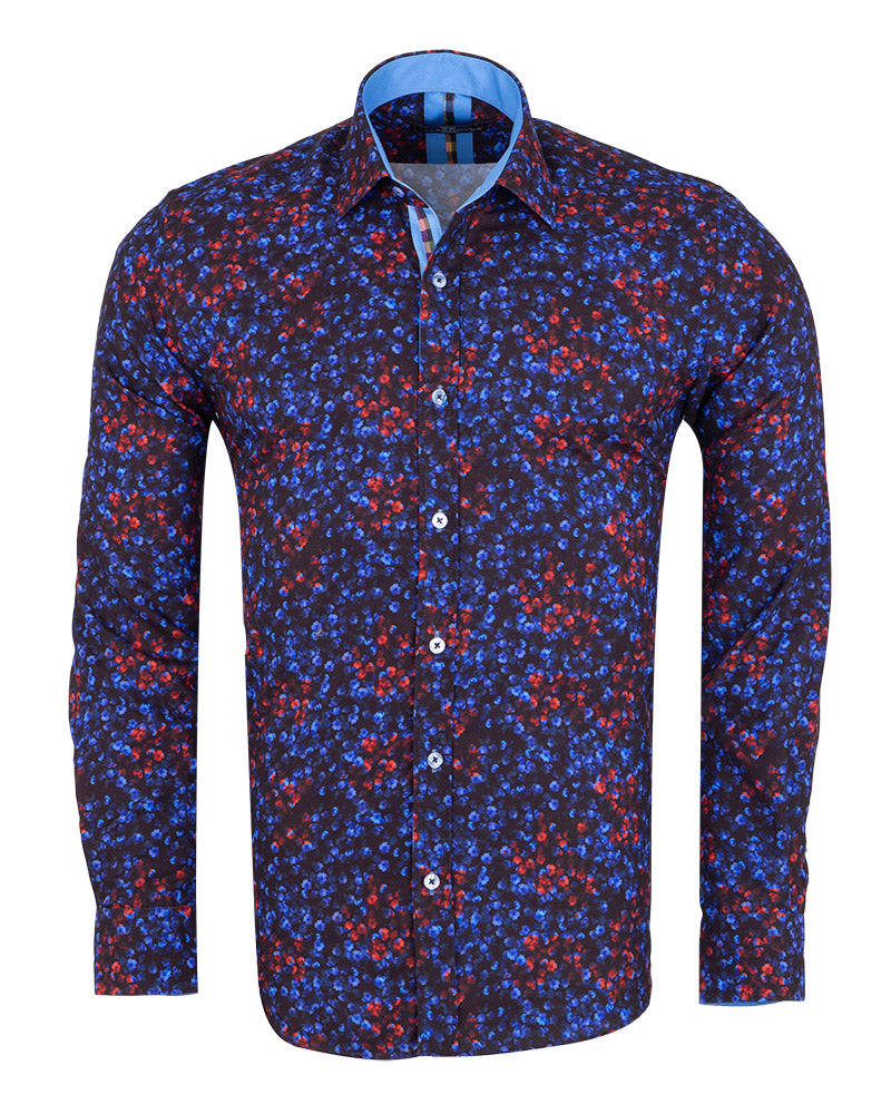 Red & Blue Poppy Print Men's Shirt
