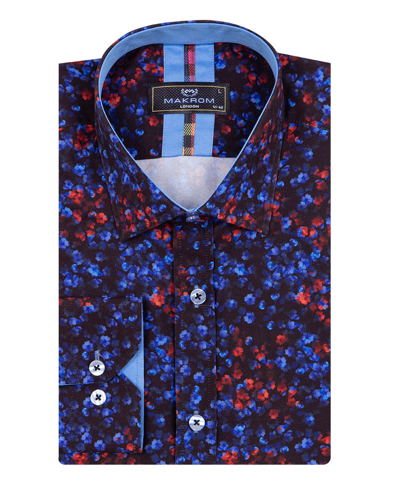 Red & Blue Poppy Print Men's Shirt
