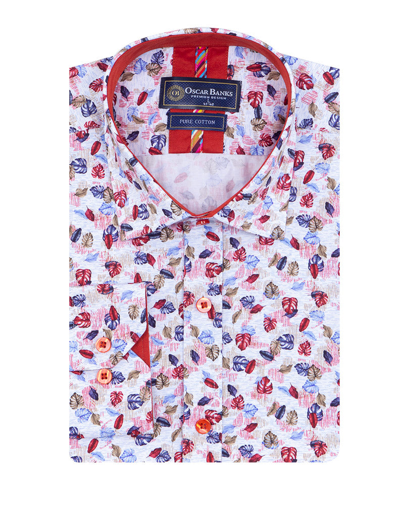 Colourful Leaf Print Shirt with Matching Handkerchief