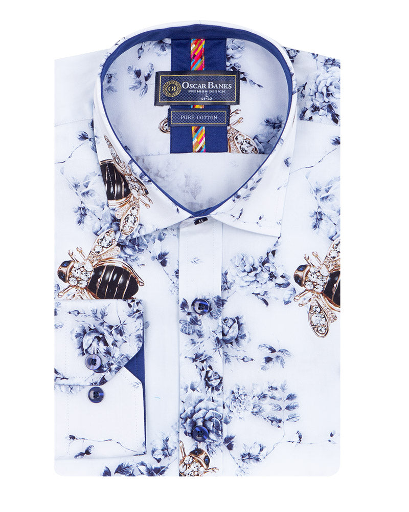 Diamond Bee Print Shirt with Matching Handkerchief
