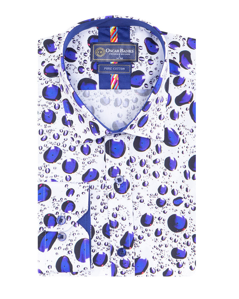 White Water Drop Print Shirt with Matching Handkerchief