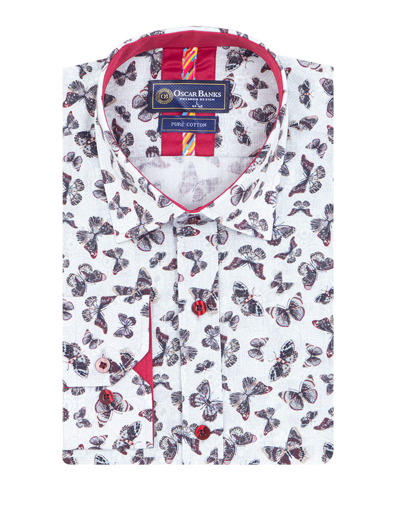 Butterfly Print Shirt with Matching Handkerchief