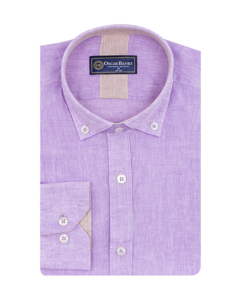Lilac Plain Linen Long Sleeve Shirt
