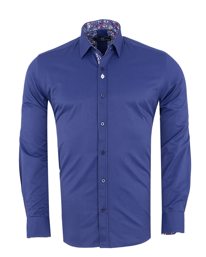Plain Dark Blue Shirt with Floral Insert Design Shirt