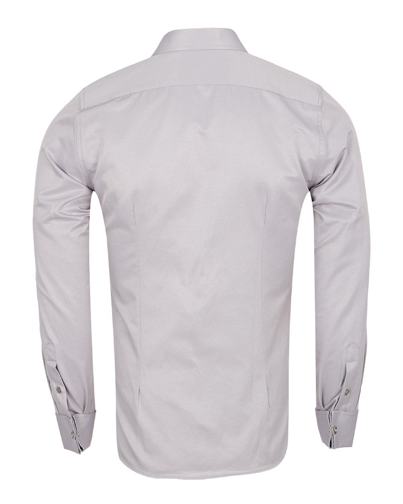 Grey Plain Double Cuff Shirt