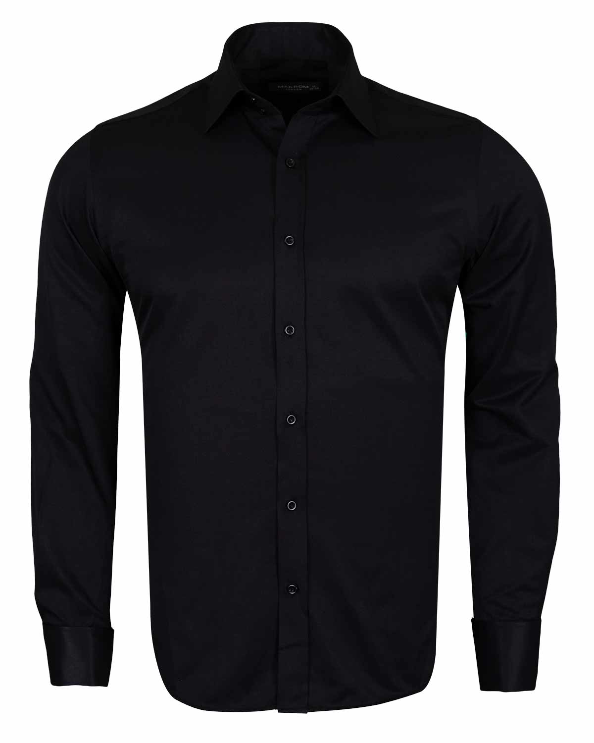 Black Plain Double Cuff Shirt
