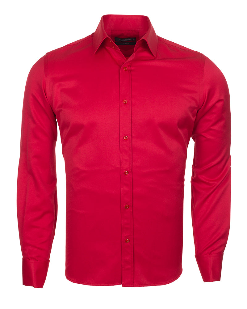 Red Plain Double Cuff Shirt