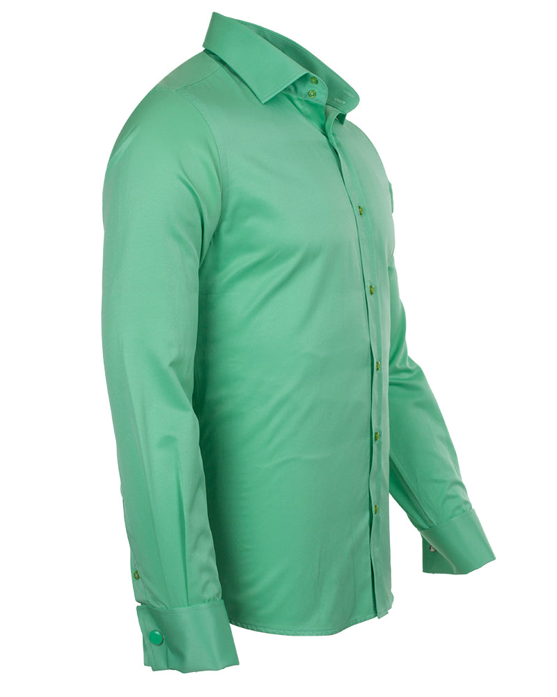 Green Plain Double Cuff Shirt