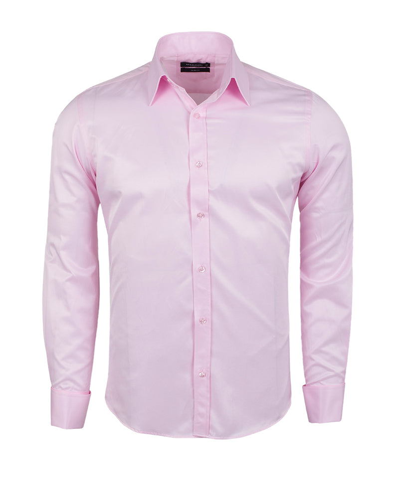 Pink Men Shirts Classic Plain Double Cuff Shirt Makrom Fashion
