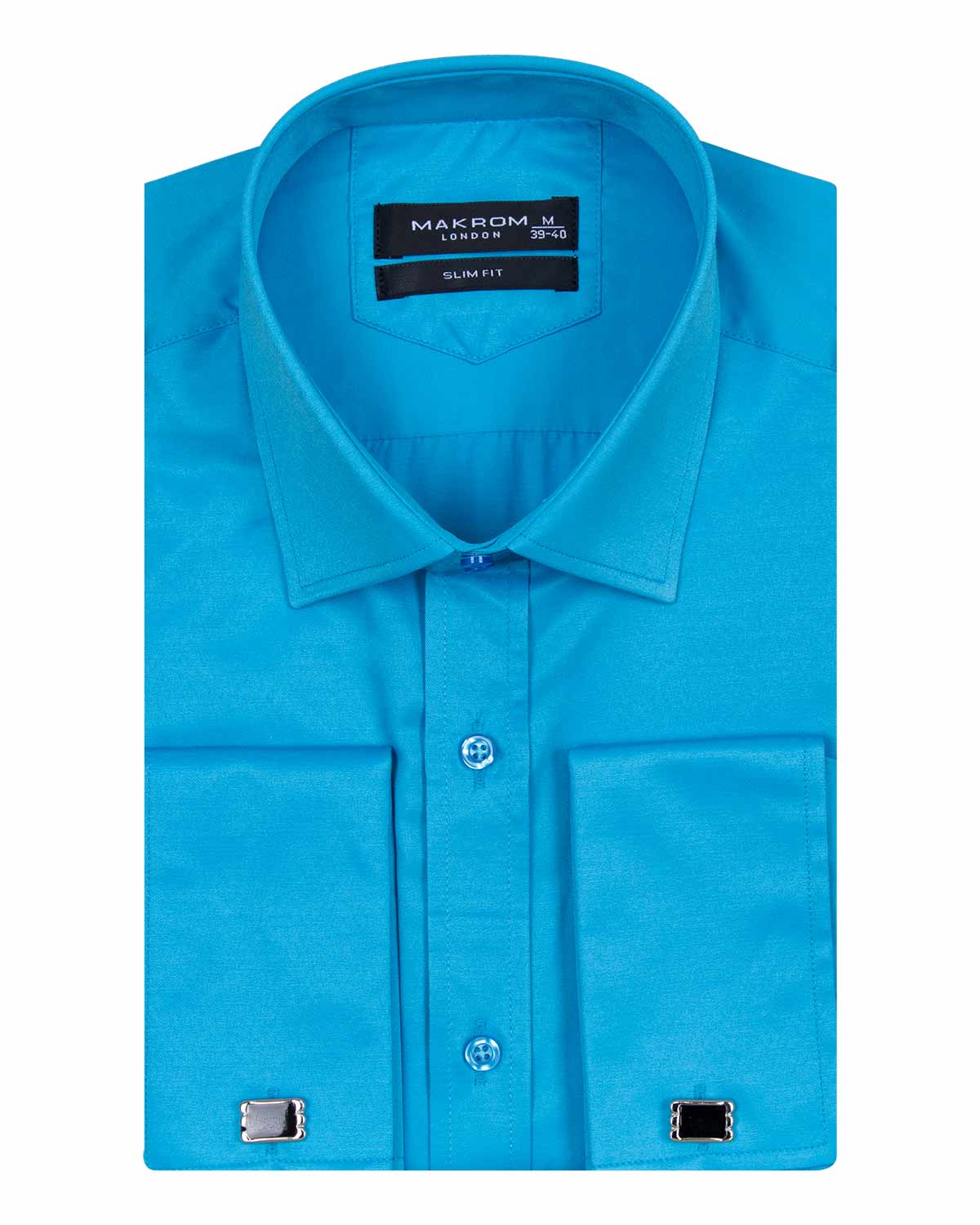 Turquoise Plain Double Cuff Shirt