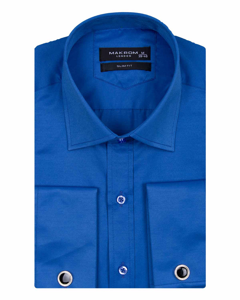 Royal Blue Plain Double Cuff Shirt