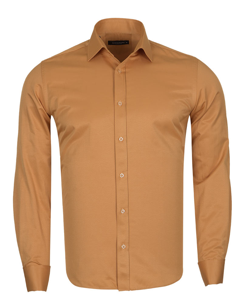 Camel Plain Double Cuff Shirt