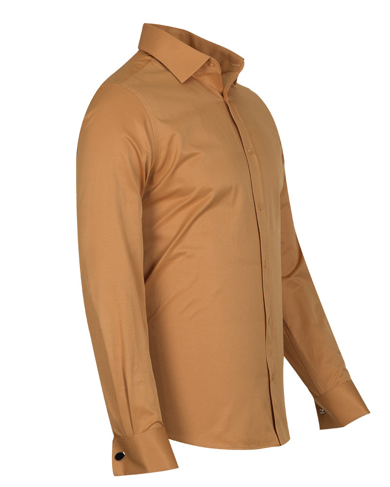 Camel Plain Double Cuff Shirt