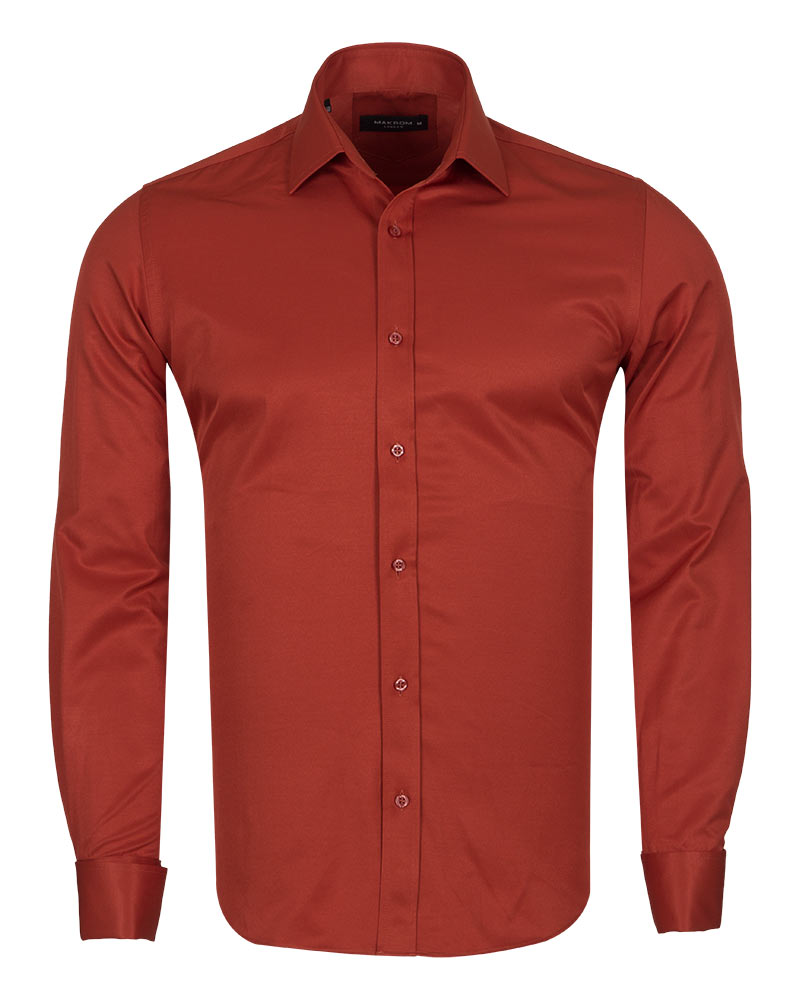Rustic Brown Plain Double Cuff Shirt