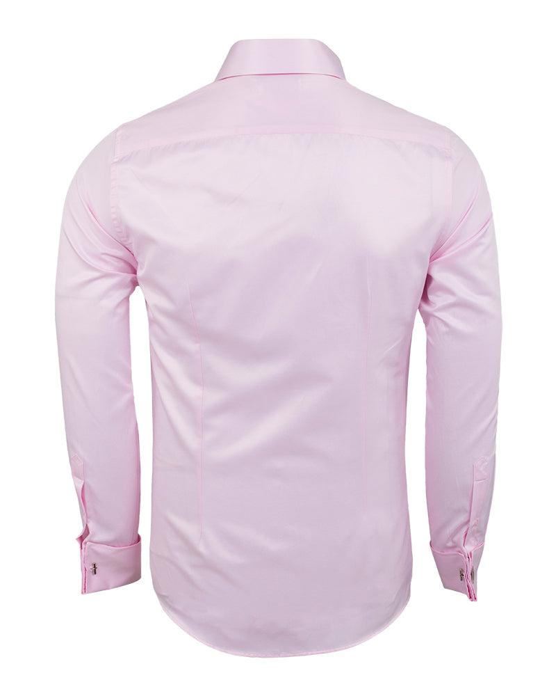 Pink Men Shirts Classic Plain Double Cuff Shirt Makrom Fashion