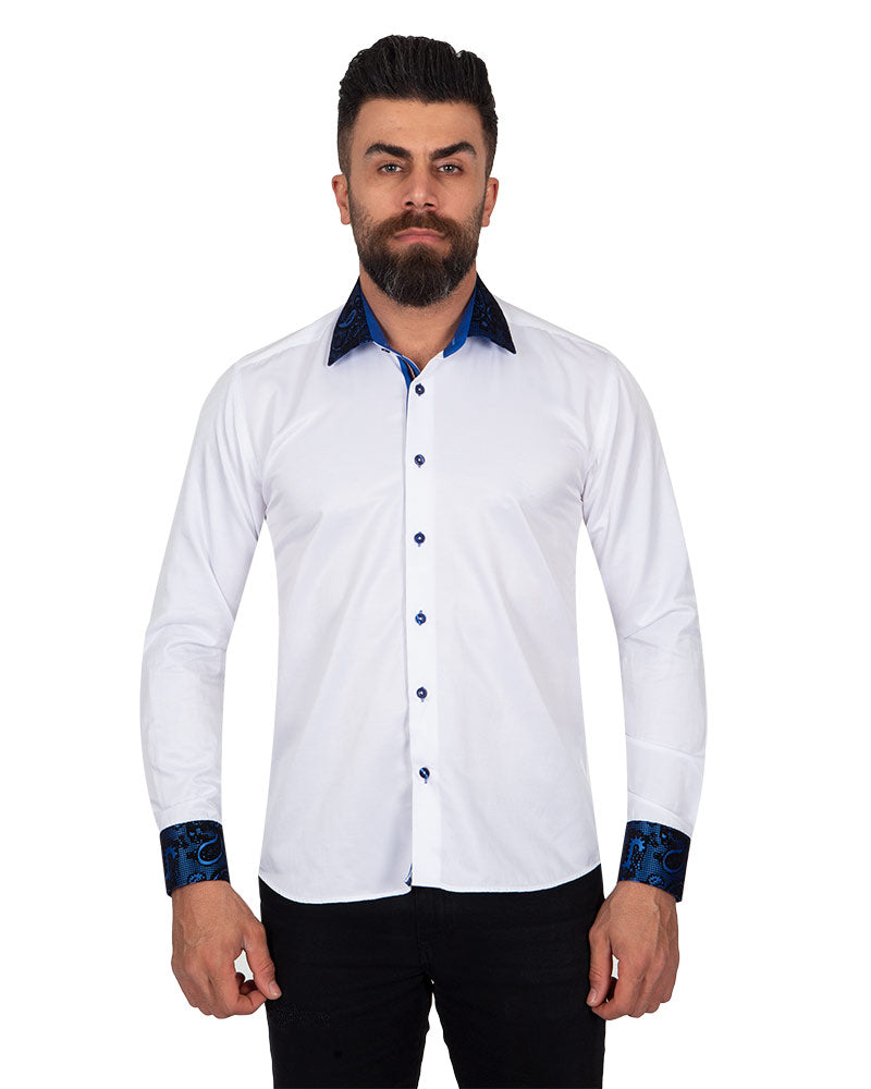 Dark Blue Embroidery Design Collar & Cuff Shirt