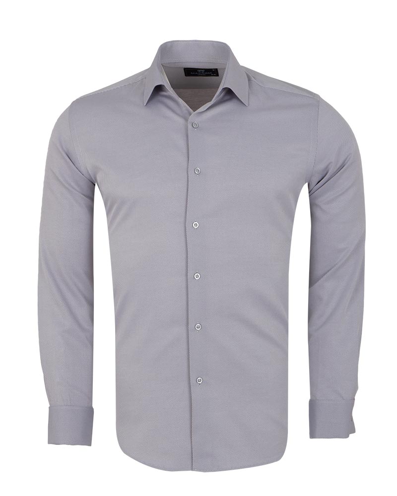 Grey Casual Twill Double Cuff Long Sleeve Shirt