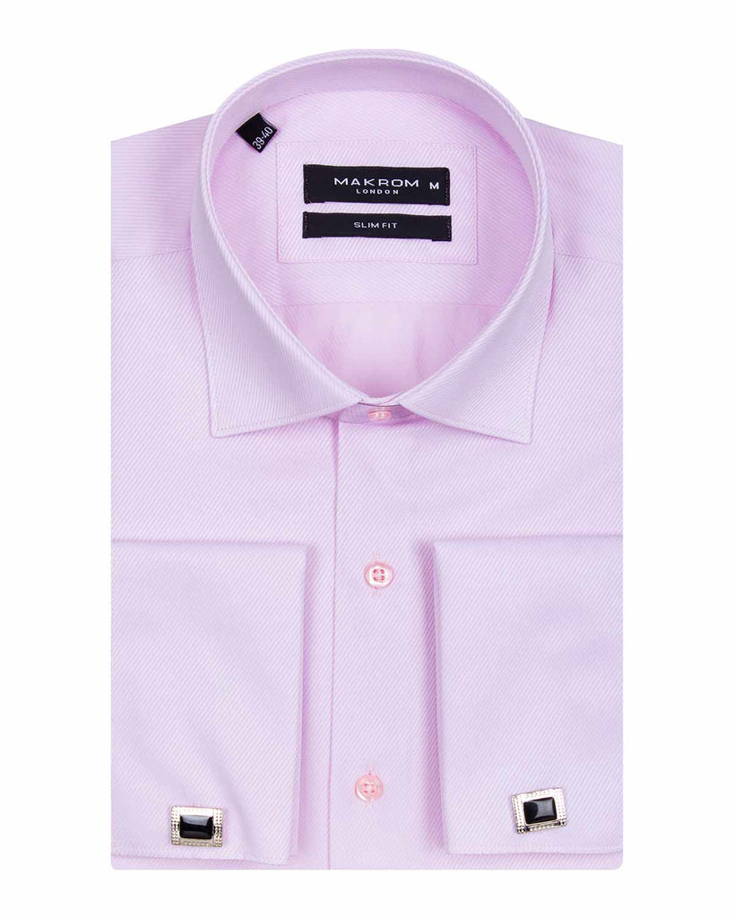 Pink Casual Twill Double Cuff Long Sleeve Shirt