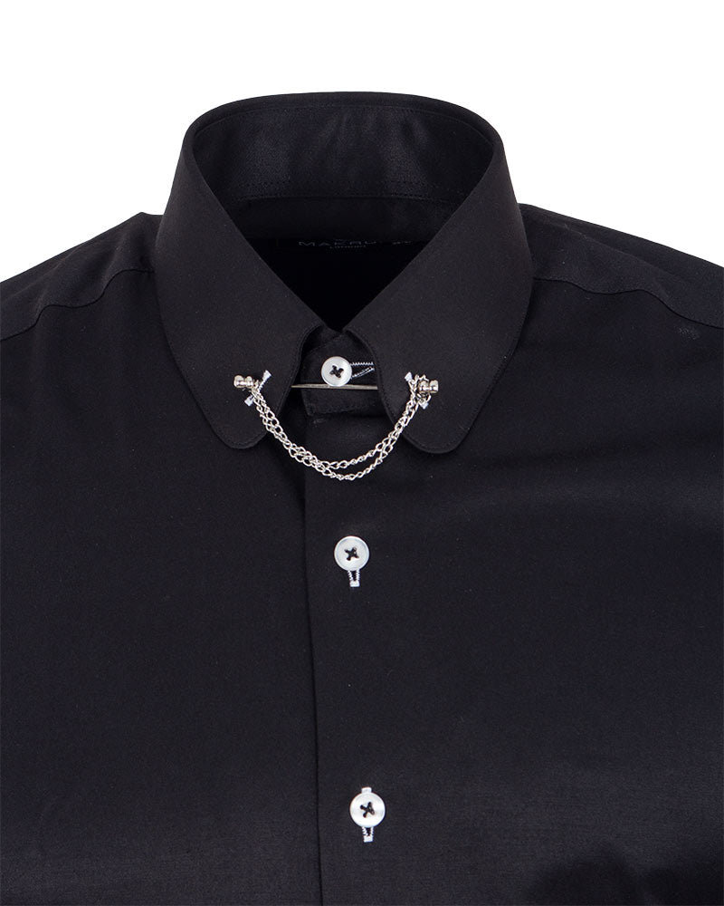 Black Round Collar Pin Shirt