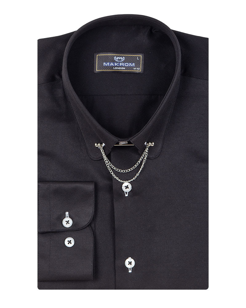 Black Round Collar Pin Shirt