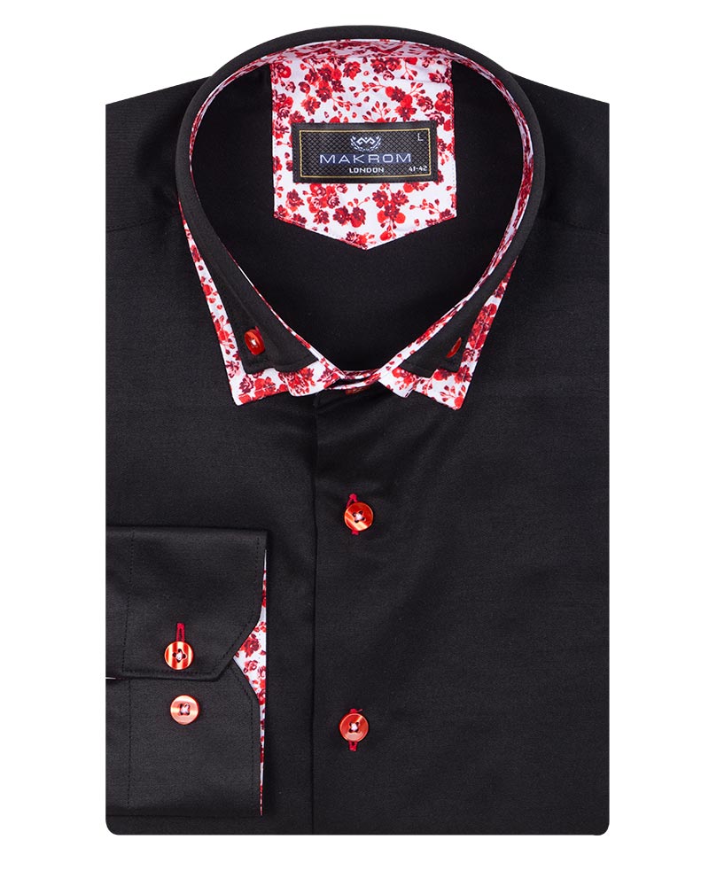 Black Floral Double Collar Men's Shirt