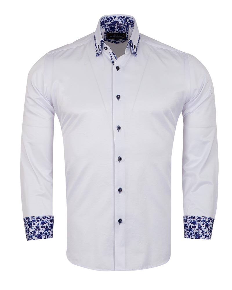 White Floral Double Collar Men's Shirt