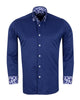 Dark Blue Floral Double Collar Men's Shirt