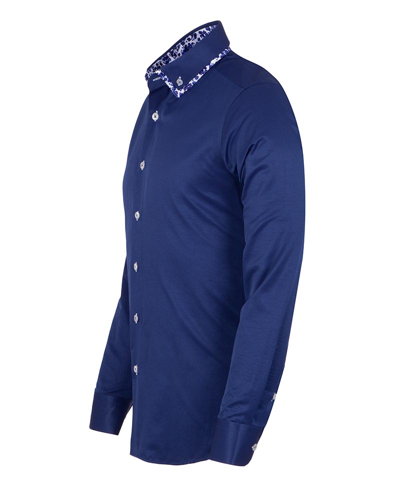Dark Blue Floral Double Collar Men's Shirt