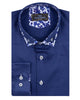 Dark Blue Floral Double Collar Men's Shirt